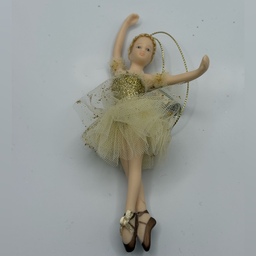 Kurt Adler ceramic Ballerina Christmas Ornament W/ Tags Gold sparkly tutu 6”